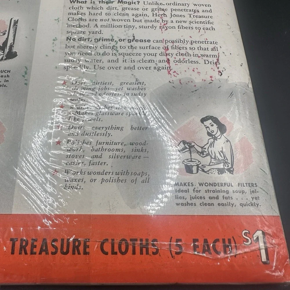 Vintage Old Stock Herb Jones Treasure Cloths Non-Woven Cleaning 5 Pack New‎ NIP